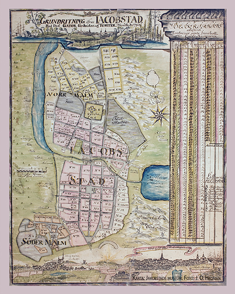 Karta från år 1783 där tomtnumren är utsatta.